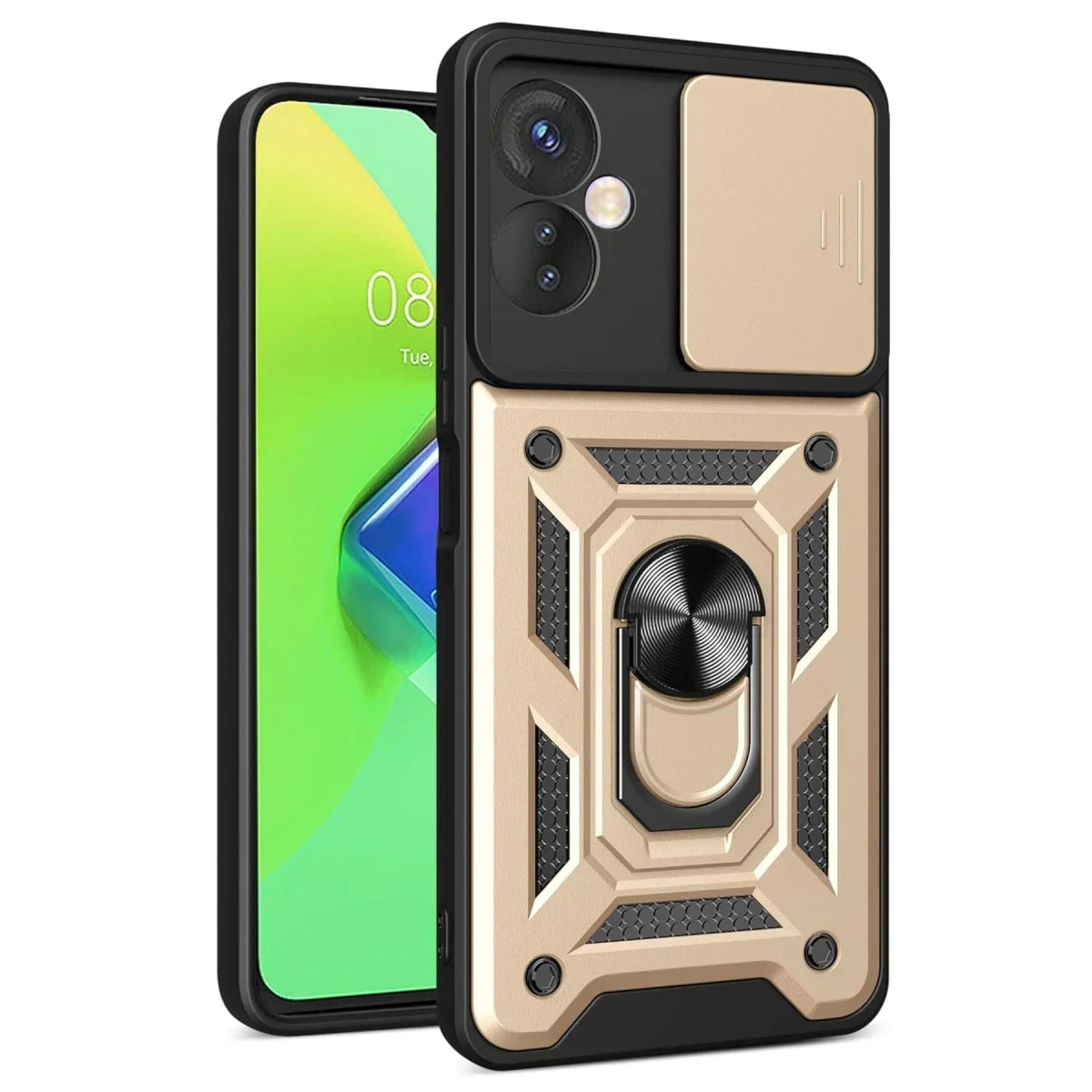 İnfinix Hot 30 4G Kılıf Pars Lens Yüzüklü Silikon - Gold