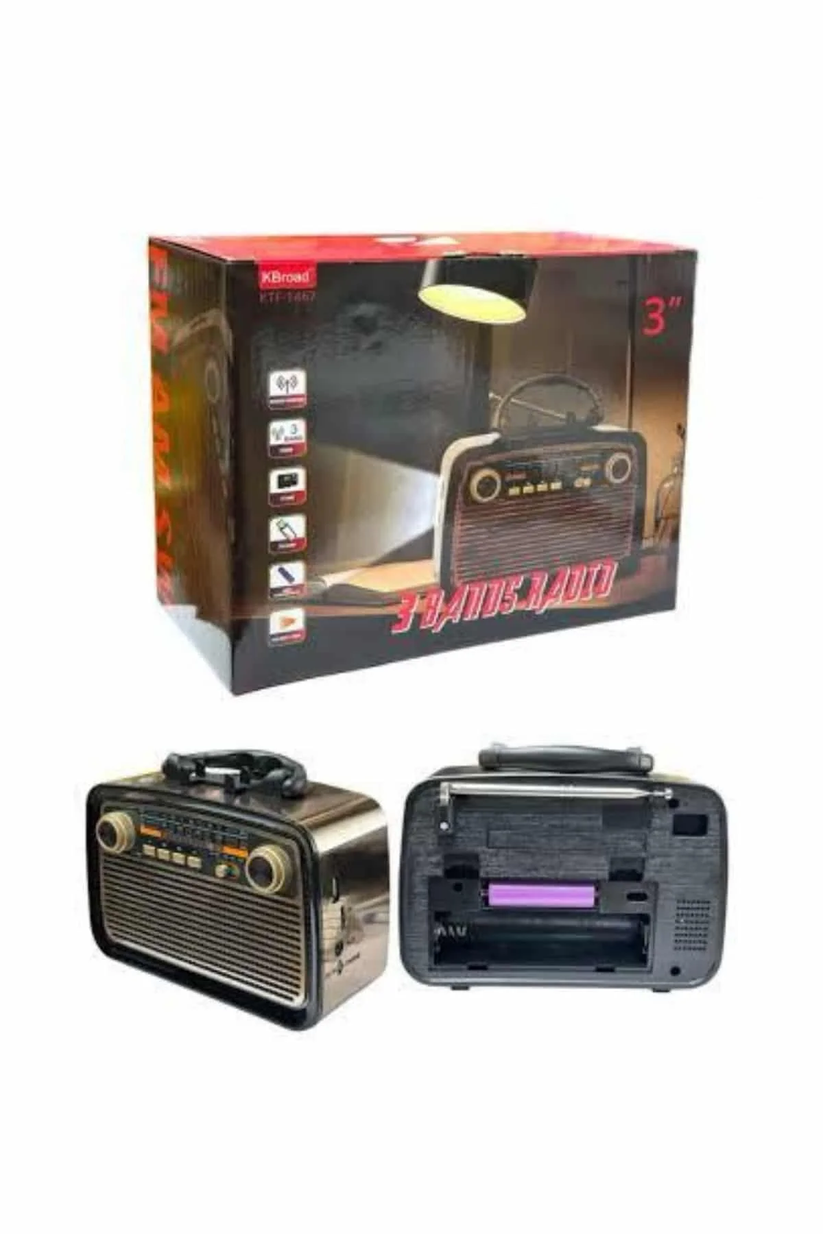 Nostalji Radyo Bluetooth Hoparlör USB-SD Kart Giriş Led Fener Işıklı Bataryalı Pilli Yeni Nesil görsel 3