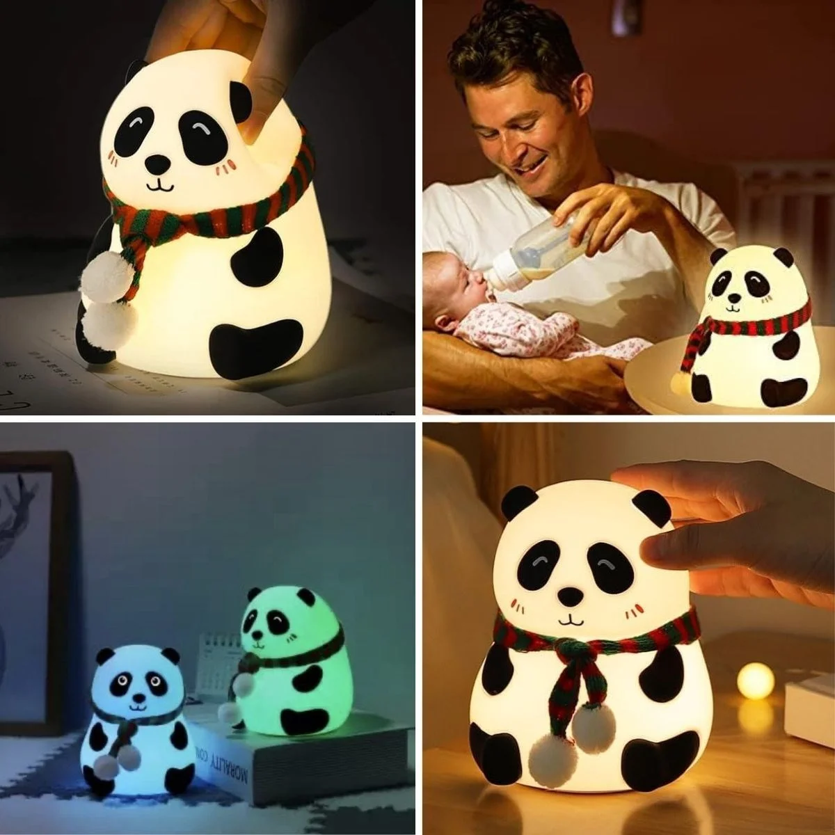 5 Farklı Renk Modlu Panda Figürlü Pofuduk LED Gece Lambası–Yumuşak Dokulu Çocuk Odası ve Dekoratif Şarjlı Ortam Işığı görsel 5