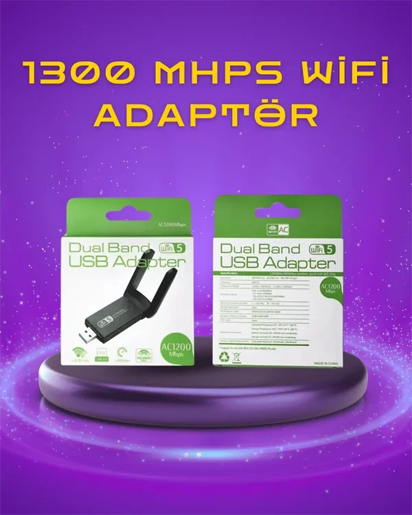 Yüksek Hızlı 1200 Mbps Çift Bant USB WiFi Adaptör – Güçlü Sinyal, Geniş Uyumluluk görsel 2