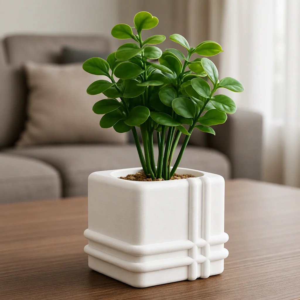 3D Baskı Square Planter - Izgara Desenli Küp Saksı-Beyaz görsel 2