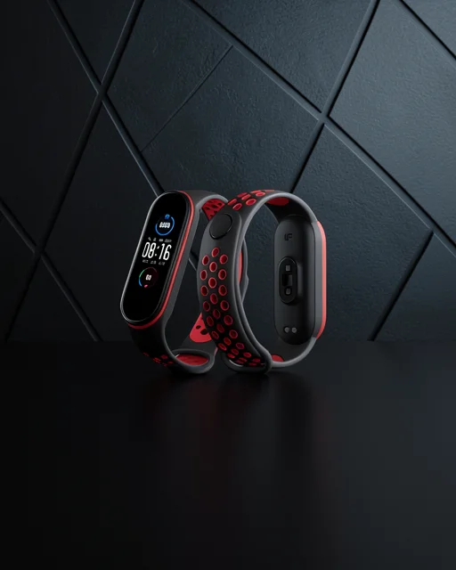 Xiaomi Mi Band 6 Spor Delikli Kordon - Siyah-kırmızı