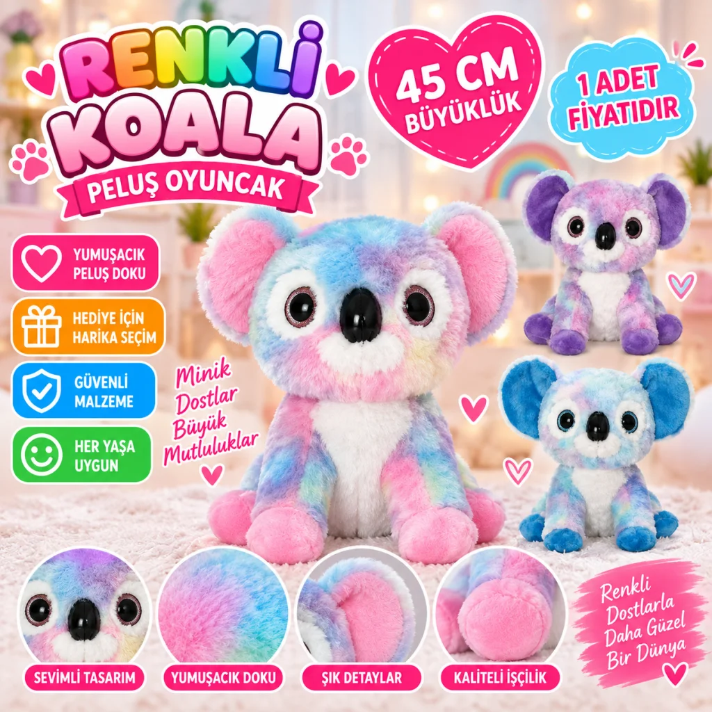 63043 45 cm Peluş Renkli Koala (1 Adet Fiyatıdır) görsel 2