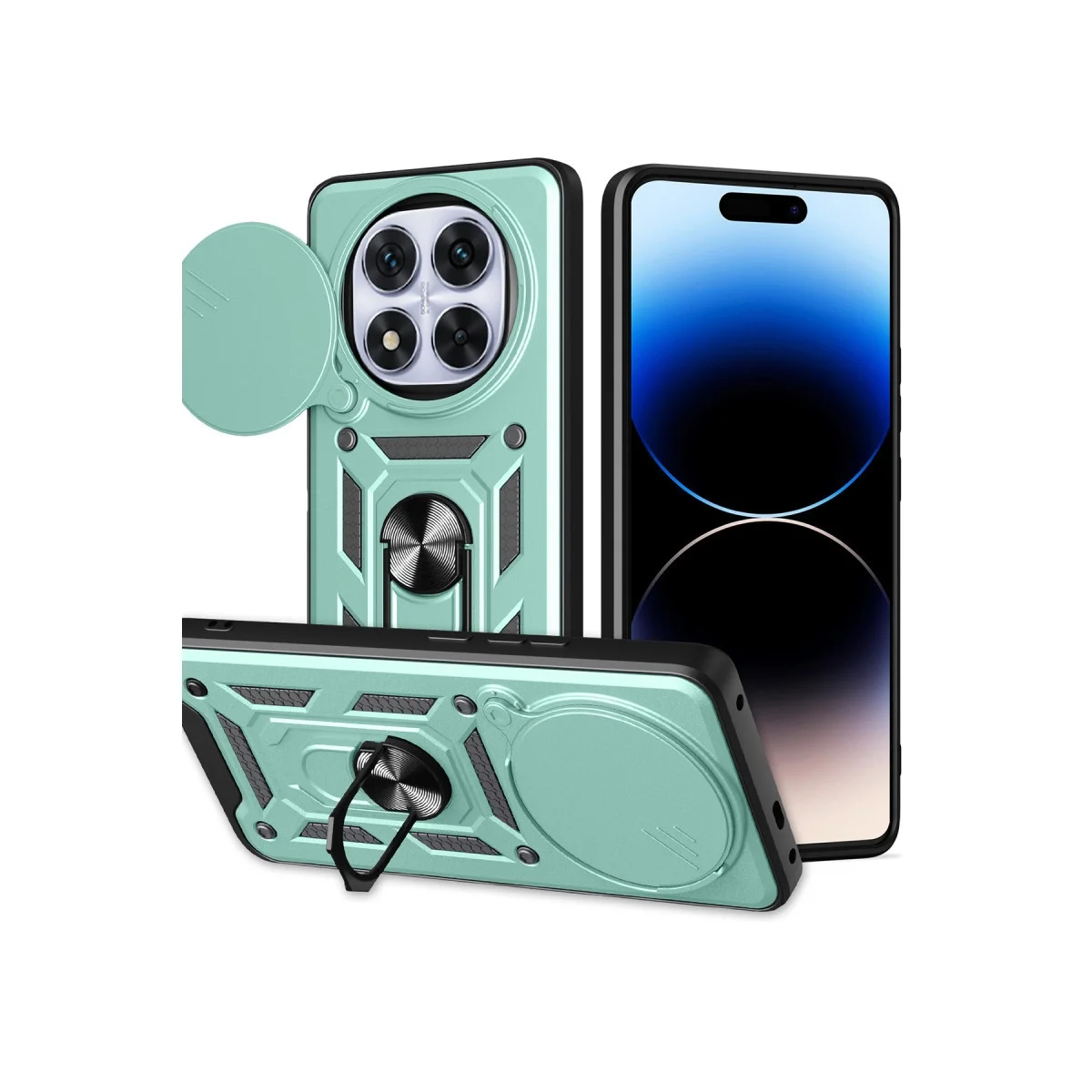 Xiao Red Note 14 Pro Plus Kılıf Pars Lens Yüzüklü Silikon - Yeşil