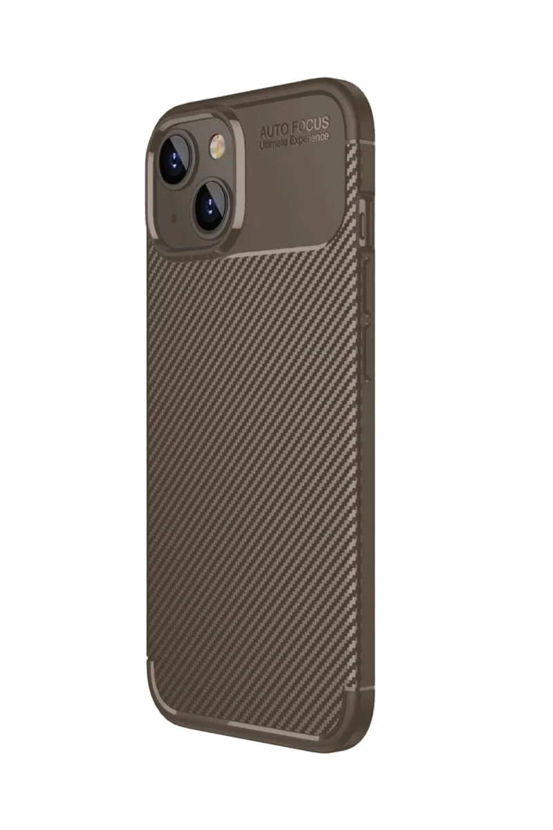 Apple iPhone 15 Kılıf Auto Focus Karbon Kapak - Kahverengi görsel 2