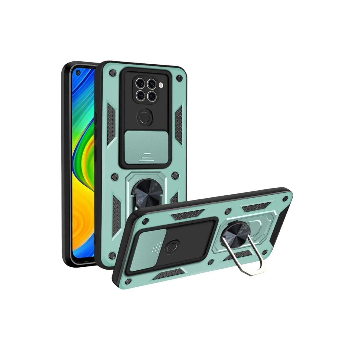 Xiao Red Note 9 4g Kılıf Pars Lens Yüzüklü Silikon - Yeşil
