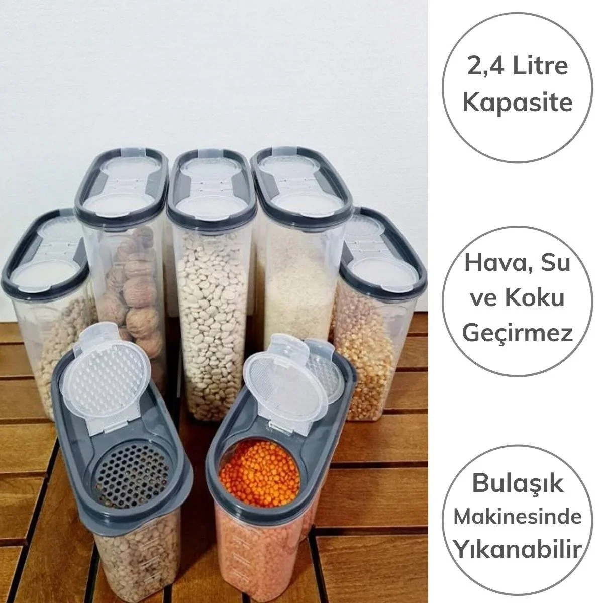 2 Kapaklı Ölçekli Erzak Kuru Gıda Saklama Kutusu Kabı 2,4 Litre-SA940 görsel 3