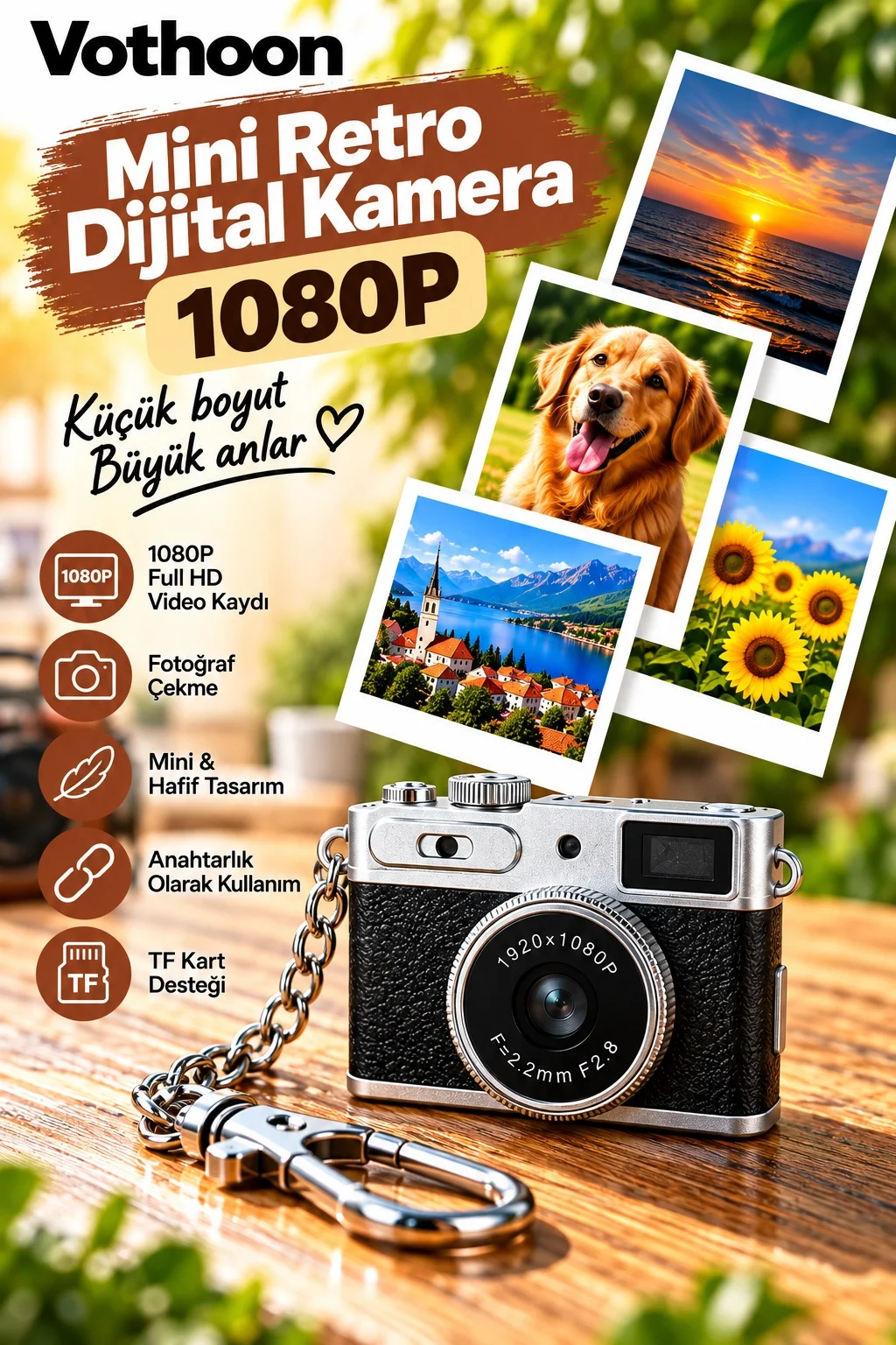 Mini Retro Dijital Kamera 1080P Full HD Fotoğraf & Video Çekimi LCD Ekran Mini Kamera TF Kart Destekli