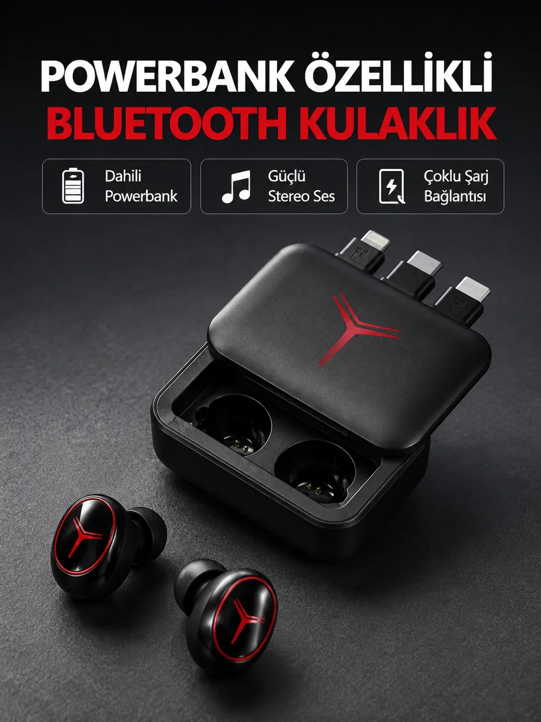 Powerbank Özellikli Bluetooth Kablosuz Kulaklık – Dokunmatik Kontrol, Uzun Pil Ömrü, Ergonok Tasarım
