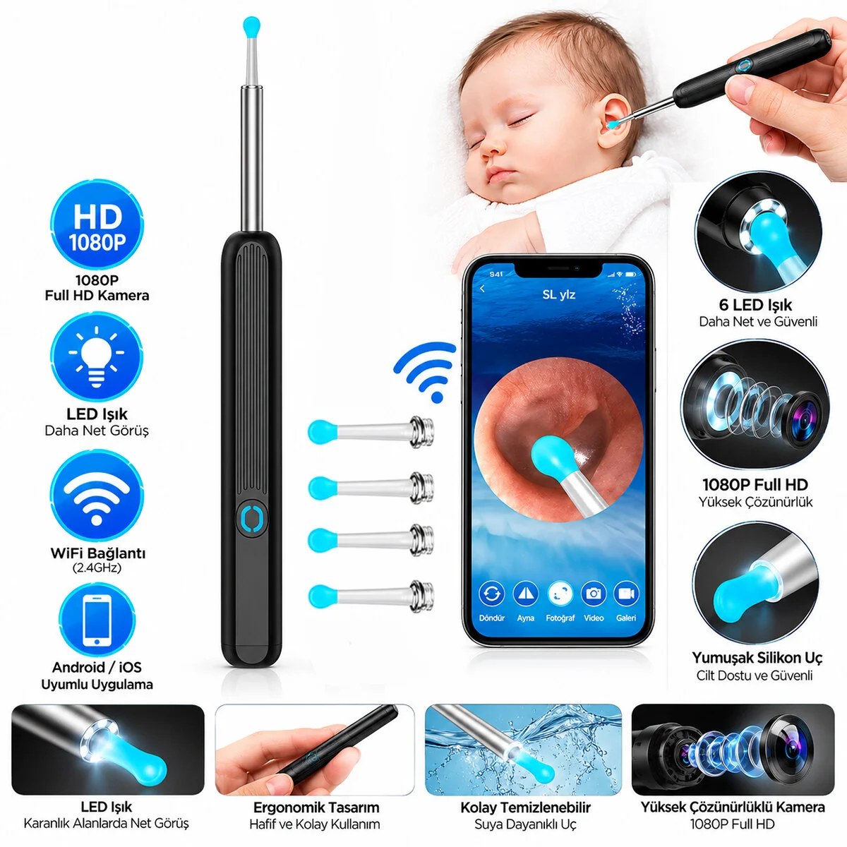 Hd Kameralı Kulak Temizleyici Wifi Android - İos görsel 2