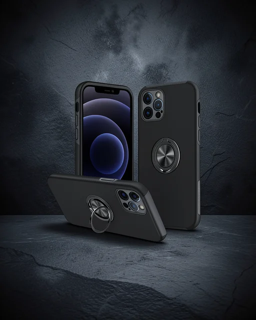 Apple İphone 12 Pro Max Kılıf Elit Yüzüklü Kapak - Siyah
