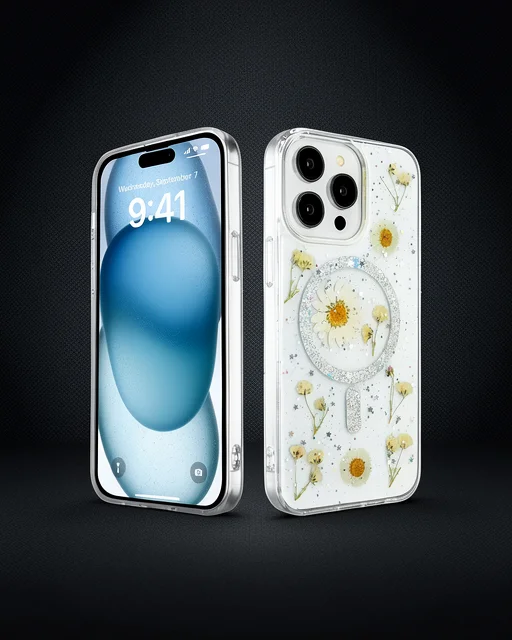 Apple İphone 15 Pro Kılıf Daisy Simli Magsafe Kapak - Gümüş