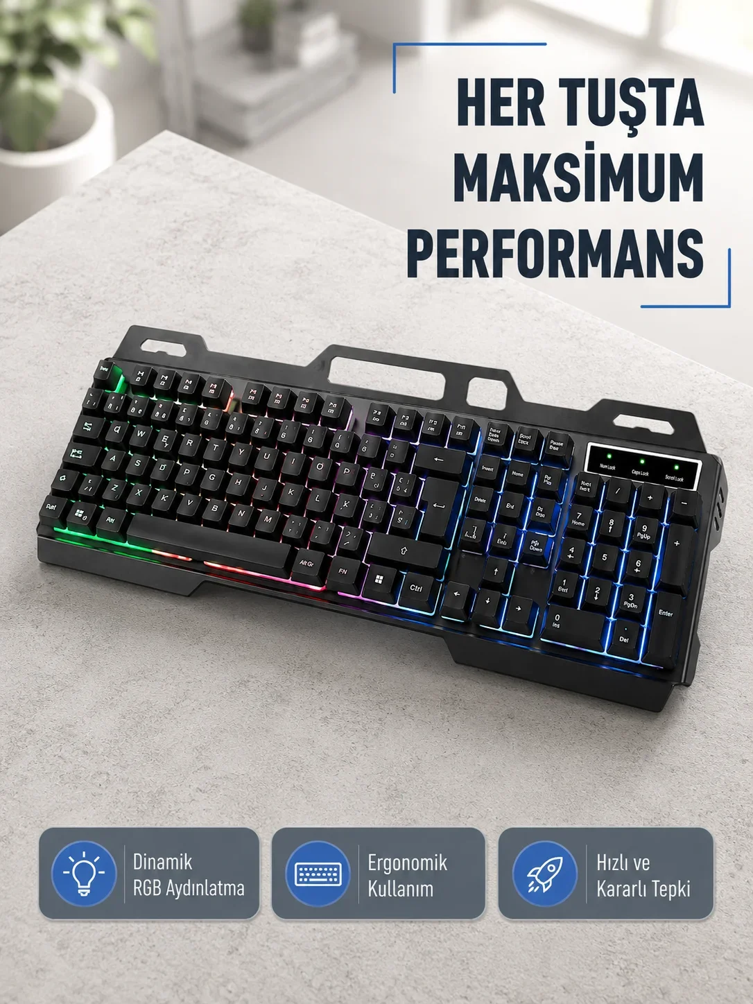 RGB Aydınlatmalı Klavye Mouse Seti – USB Bağlantılı, Türkçe Q, Ayarlanabilir DPI, Ergonok Yapı