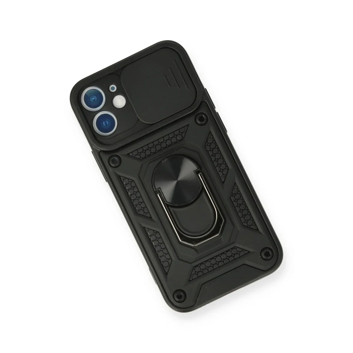 Apple iPhone 12 Mini Kılıf Pars Lens Yüzüklü Silikon - Siyah görsel 3