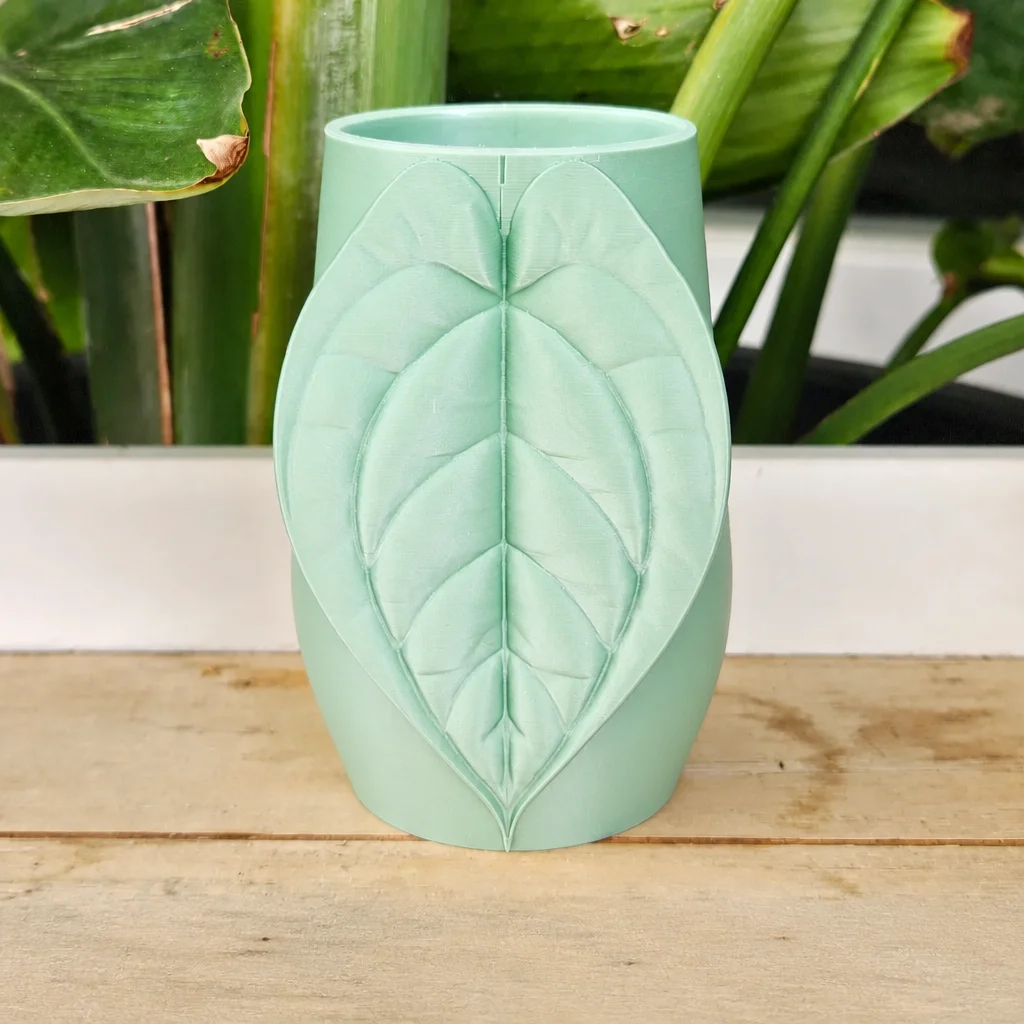 3D Baskı Yaprak Desenli Kap - Kalp Yaprağı Süslemeli Dekoratif Kap-Mint