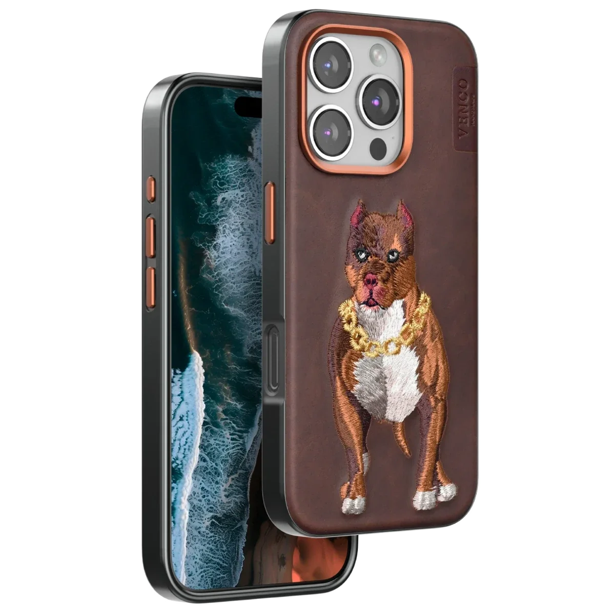 Venco Apple iPhone 16 Pro Perma Desenli Kapak - Kahverengi