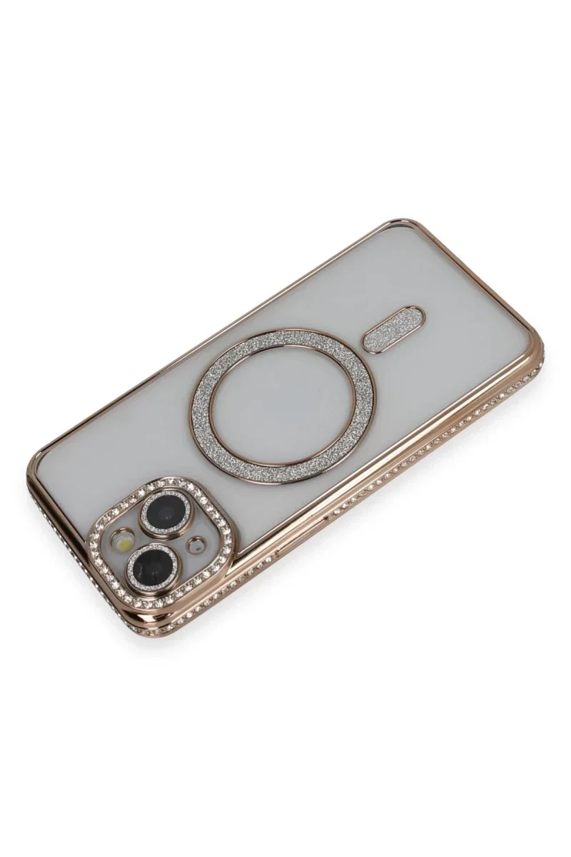 Apple iPhone 13 Kılıf Joke Simli Magneticsafe Kılıf - Gold görsel 2