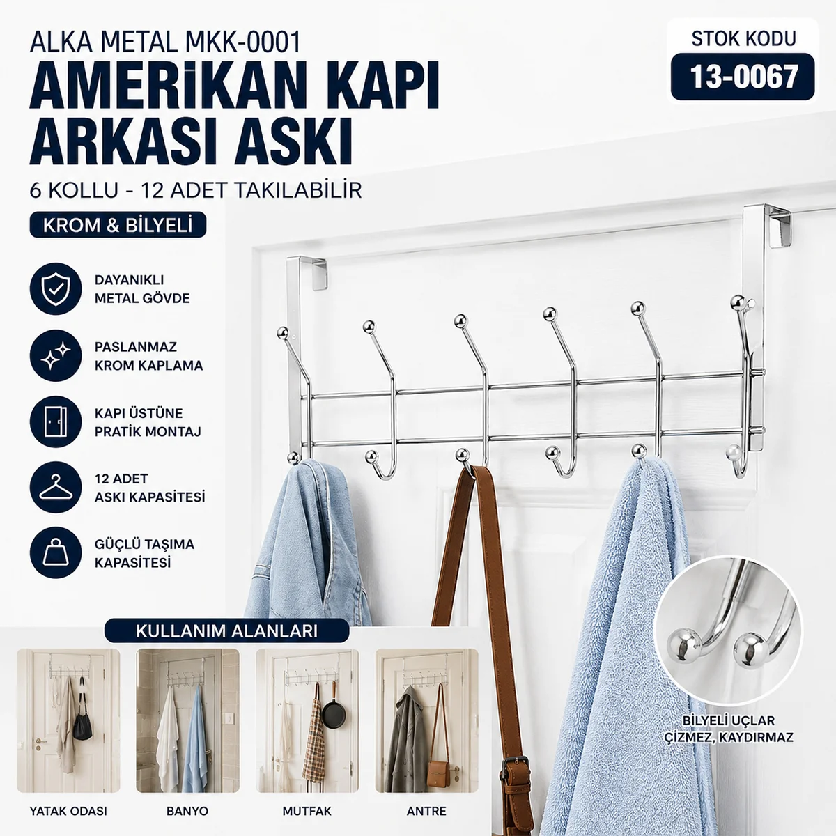 6 Kollu Krom Kapı Arkası Askı görsel 3