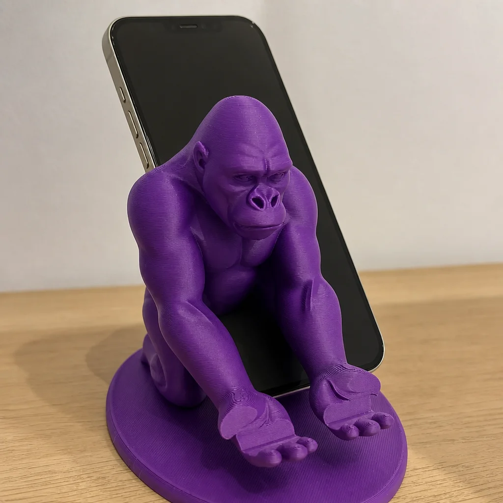 3D Baskı Goril Telefon Tutucu - Kaslı Goril Masaüstü Telefon Standı-Mor görsel 2