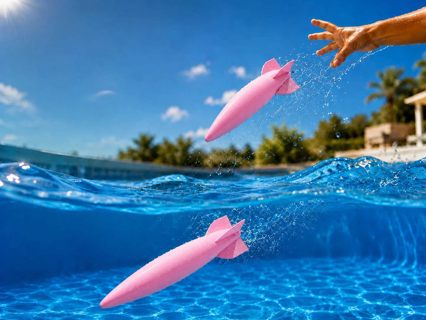 3D Baskı Su Roketi Torpido Oyuncağı - Havuz Dalış Oyuncağı-Pembe