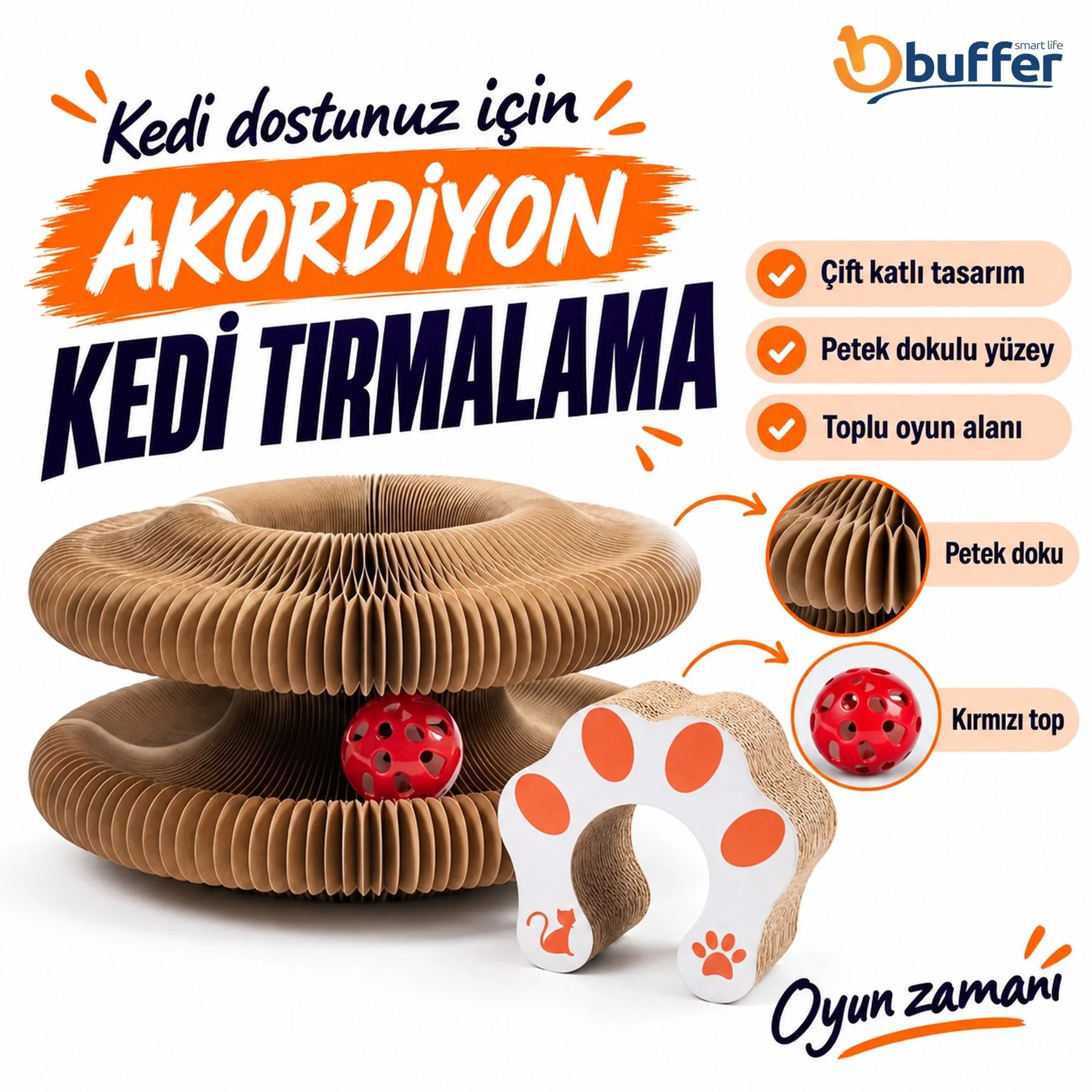 Akordiyon Karton Kedi Tırmalama Oyuncağı – Mıknatıslı Katlanabilir Etkileşimli Kedi Oyuncağı,Pençe Tahtası