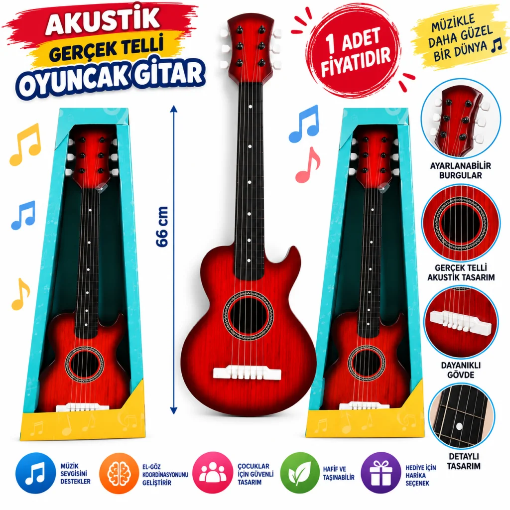 Akustik Gerçek Telli 66 Cm Oyuncak Gitar 1 Adet Fiyatıdır görsel 2
