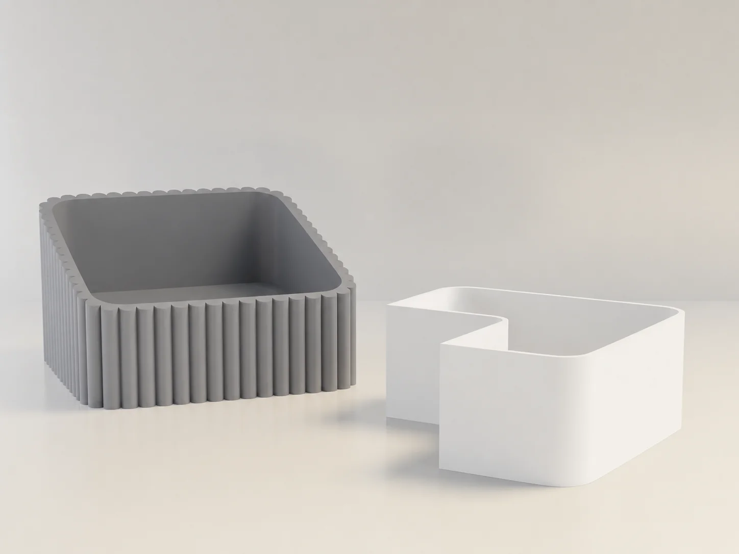 3D Baskı Fıstık Kasesi - Çift Hazneli Kabuk Ayırıcı Sunum Kasesi - Gri Beyaz görsel 2