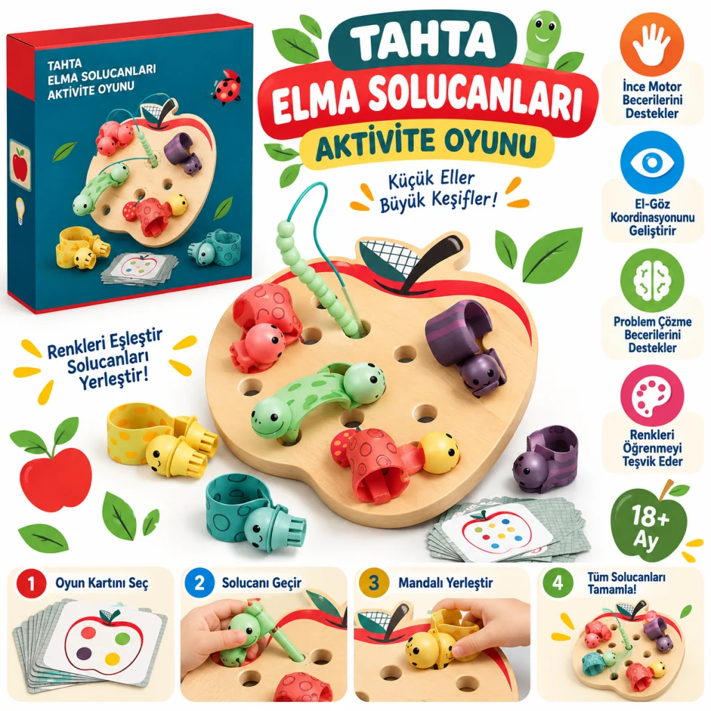 Tahta Elma Solucanları Aktivite Oyunu adet fiyatıdır