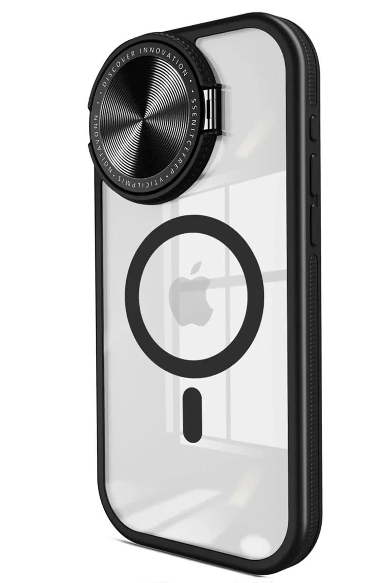 Apple iPhone 15 Pro Max Kılıf Teleskop Lens Magsafe Silikon Kapak - Siyah