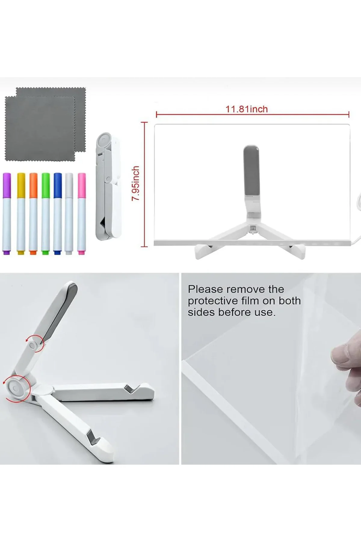 Vothoon 12 Inc LED Işıklı Çizim Tahtası Ayarlanabilir Stant ve Kalemleri ile görsel 6