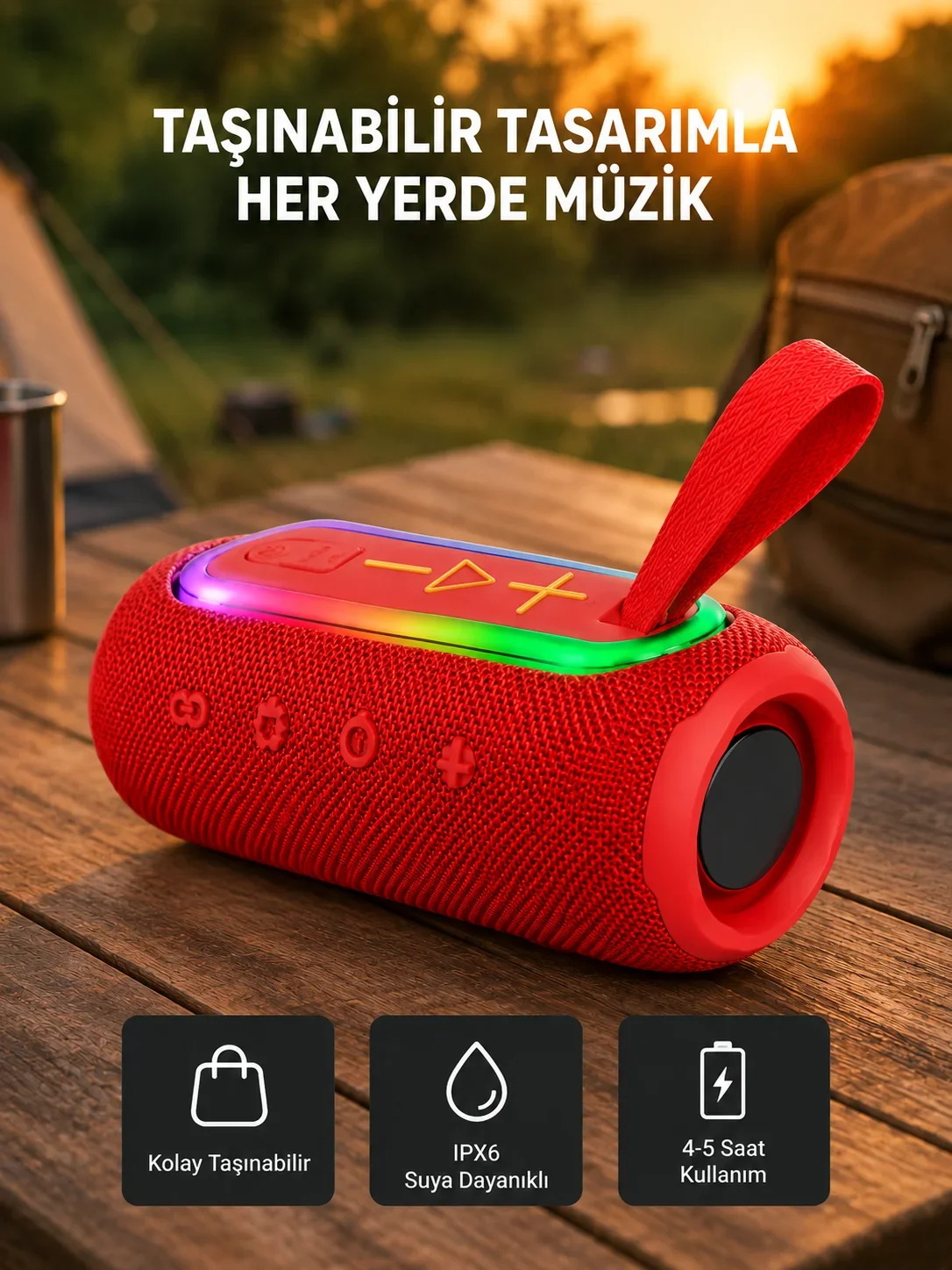 Taşınabilir ni Bluetooth Hoparlör Güçlü Ses ve Şık Kırmızı Tasarım