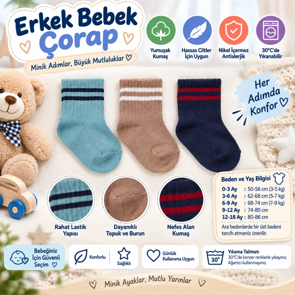 Assn Erkek Bebek Çorap USB2200 Su Yeşili (adet fiyatıdır)
