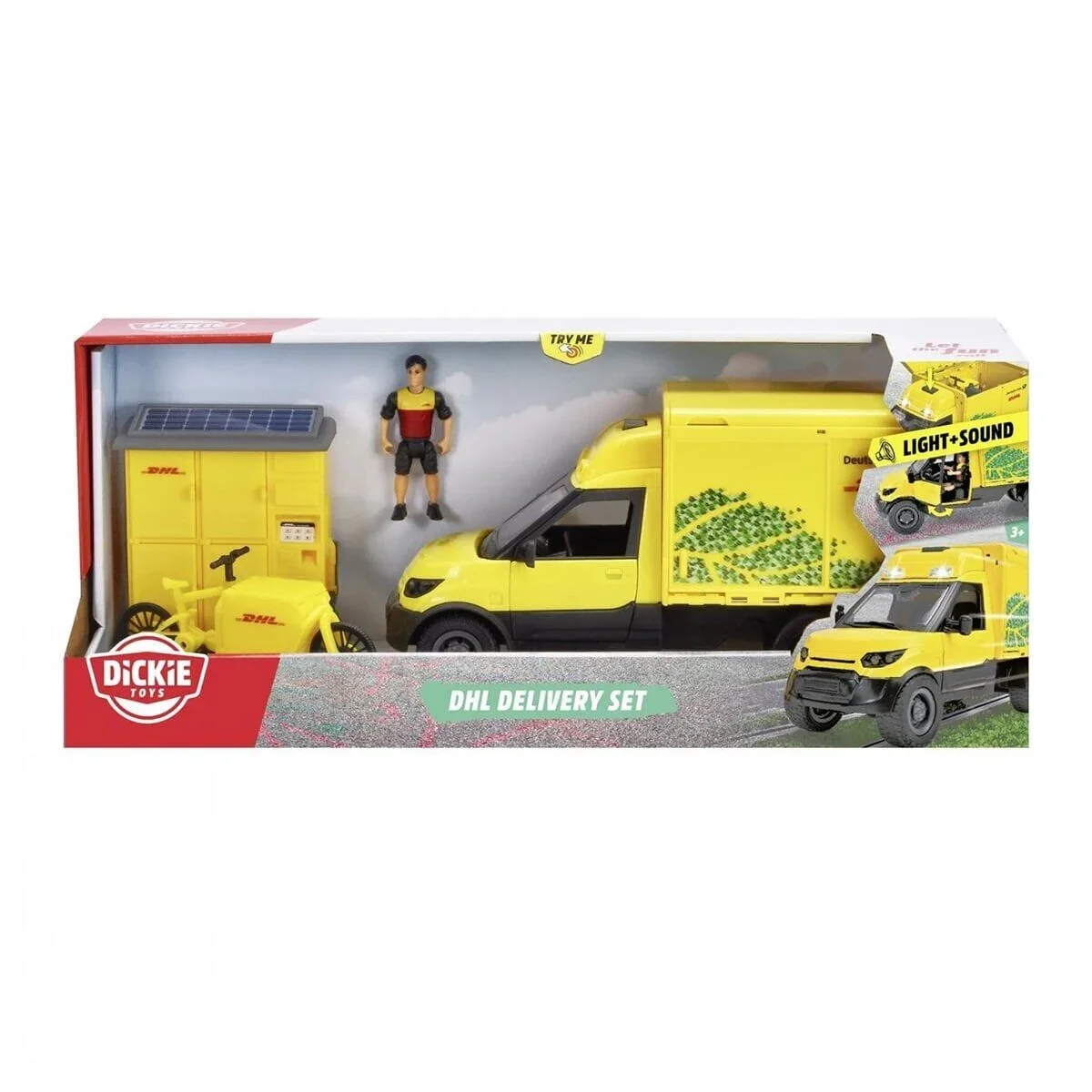 203747020 Dickie DHL Delivery Set freewheel Delivery vehicle packaging statio