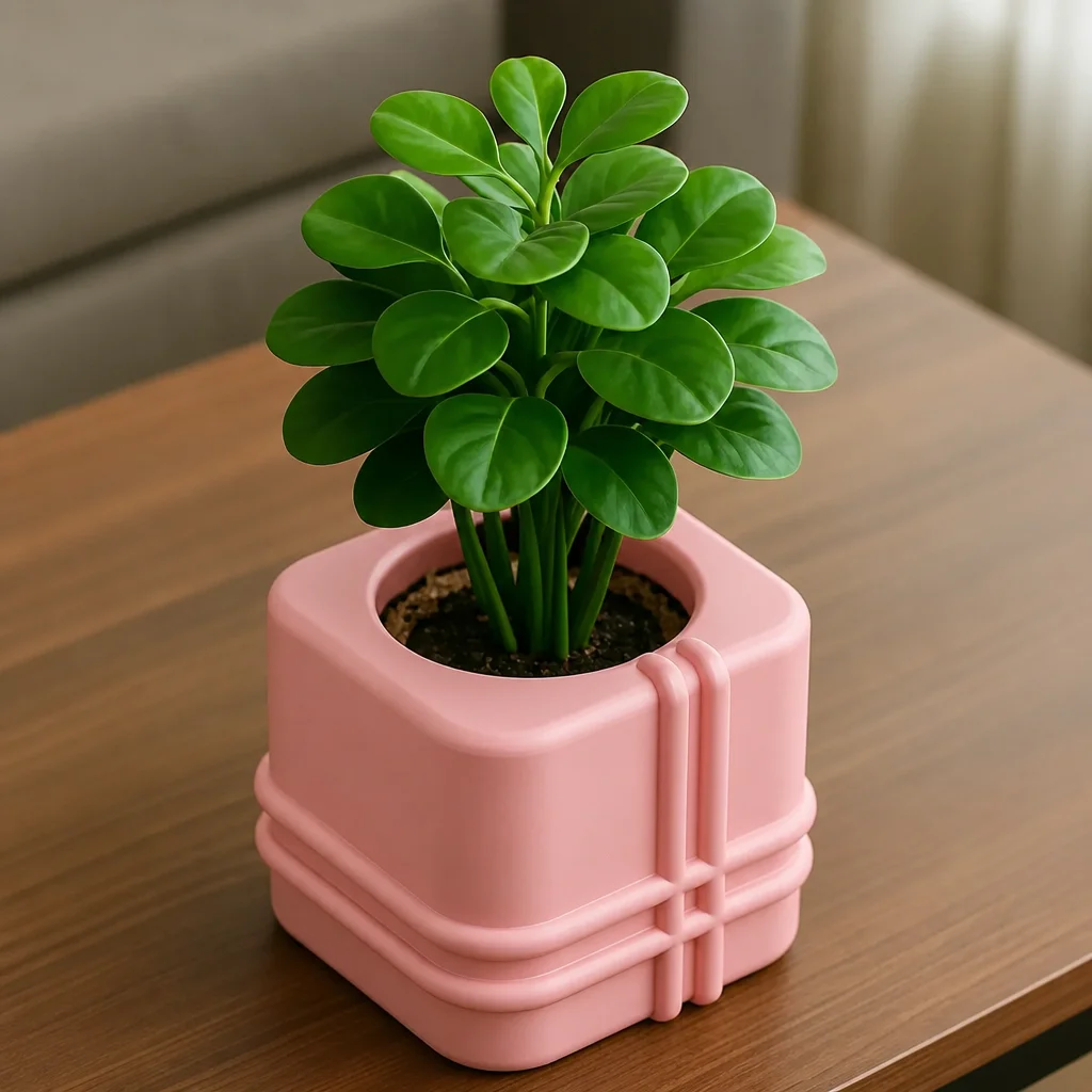3D Baskı Square Planter - Izgara Desenli Küp Saksı-Pembe görsel 3