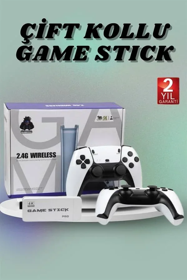 Çift Oyun Kollu 4K HD Ekran Nostaljik 20.000 Oyunlu Beyaz Game Stick görsel 2