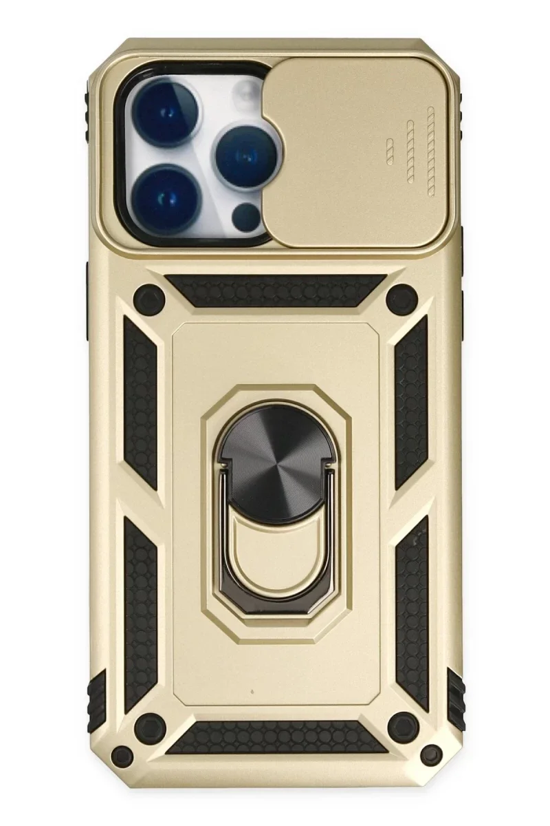 Apple iPhone 14 Pro Kılıf Pars Lens Yüzüklü Silikon - Gold