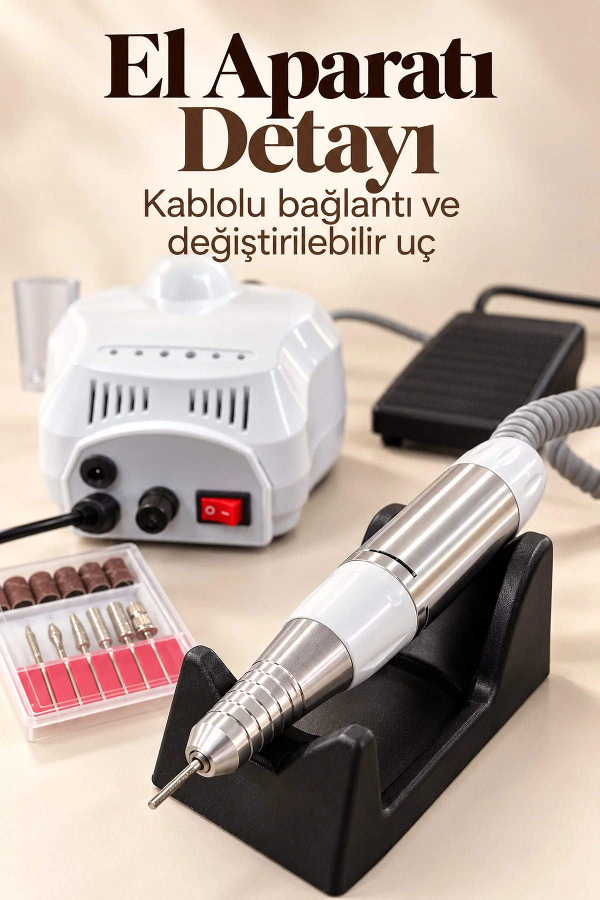 Tırnak Törpü Cihazı Metal Uçlar ve Zımpara Bantlarıyla