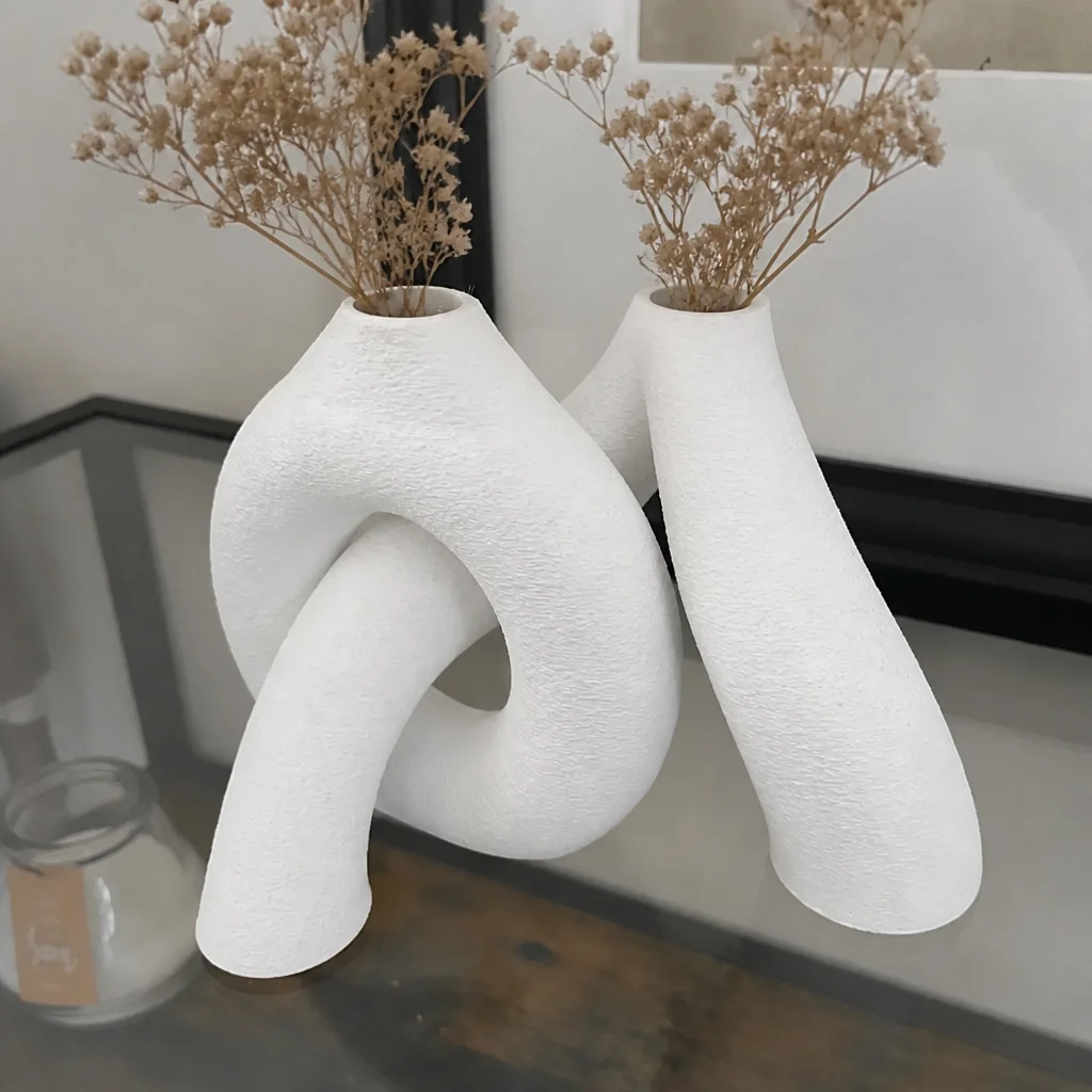 3D Baskı Interlocking Vazo - İç İçe Geçen Dekoratif Vazo-Beyaz görsel 3