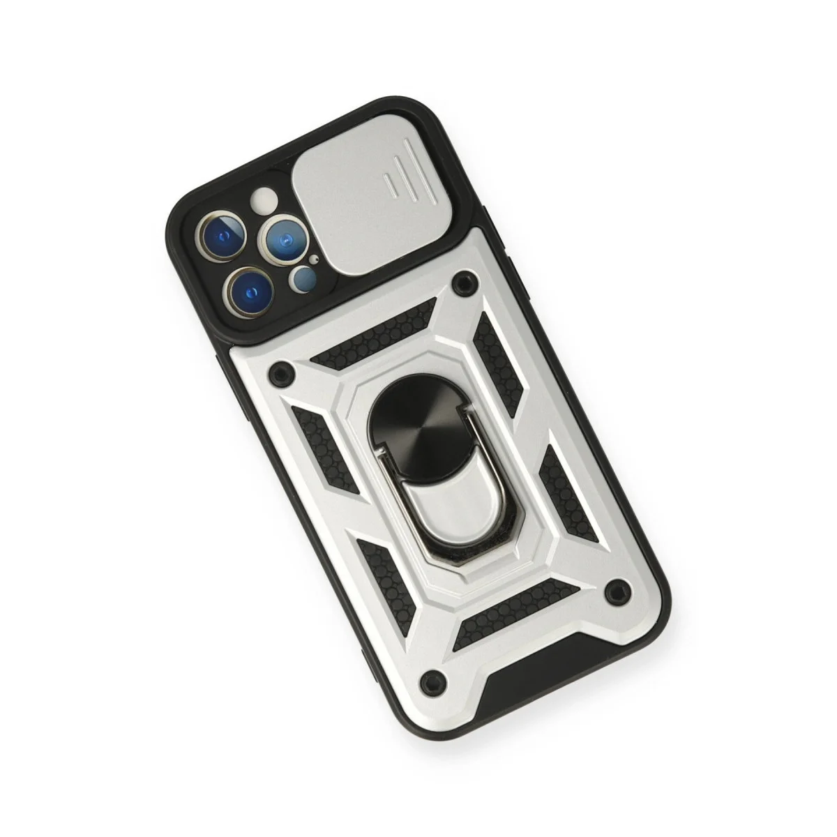 Apple İphone 12 Pro Kılıf Pars Lens Yüzüklü Silikon - Gümüş görsel 3