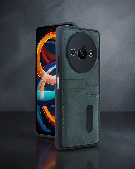 Xiaomi Redmi A3 4g Kılıf Sara Kartvizitli Deri Kılıf - Koyu Yeşil