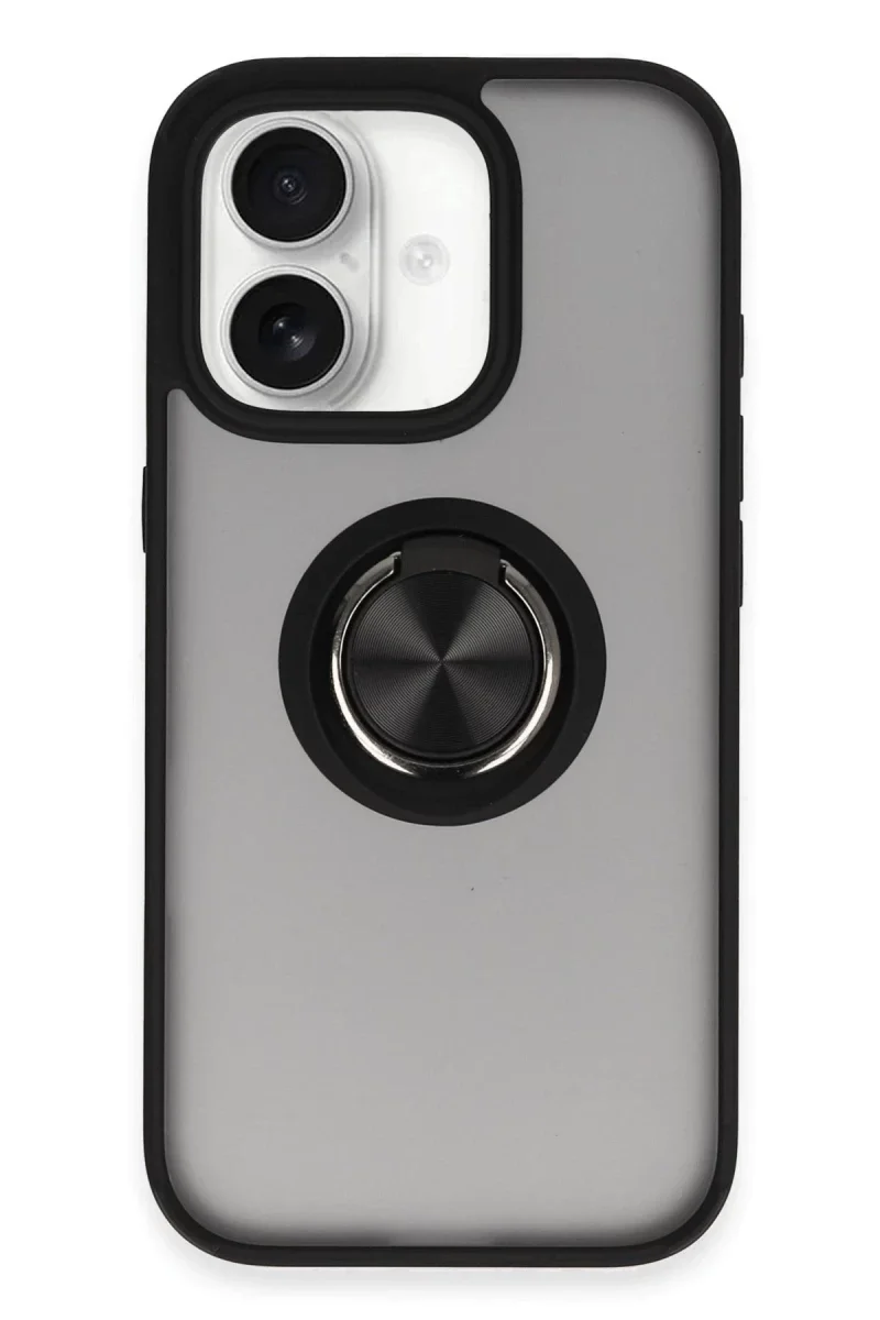 Apple iPhone 16 Kılıf Montreal Yüzüklü Silikon Kapak - Siyah