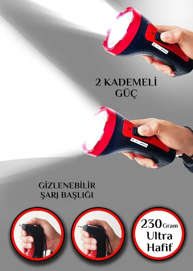 Şarjlı 10w Projektör Led El Feneri 2 Mod Aydınlatmalı Uzun Menzil Güvenlik Bekçi Polis Feneri Işıldak Kambur Fener görsel 3