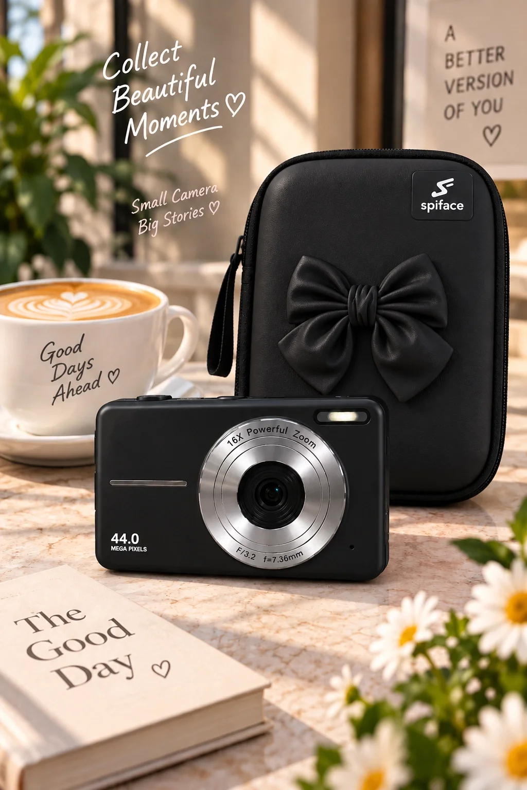 4K Figürlü Çantalı Dijital Video Kamera 44MP 16X Zoom Işıklı Kart Dijital Fotoğraf Makinesi 64gb Hafıza Kart Hediyeli siyah görsel 5