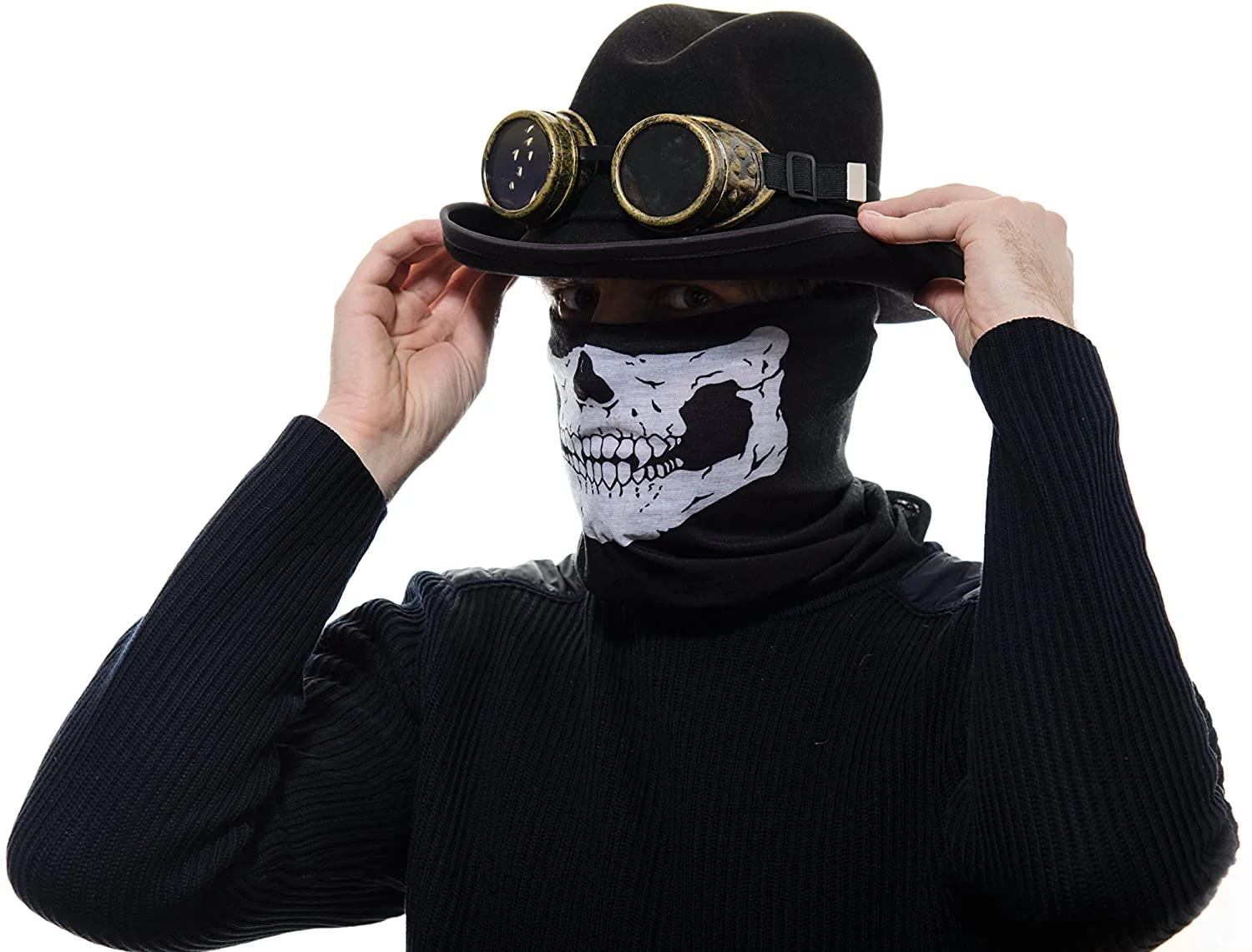 Siyah Renk Dikişsiz Çok Fonksiyonlu Çene Kafatası Yüz Maskesi Baf Buff Bandana Boyunluk Bileklik görsel 5