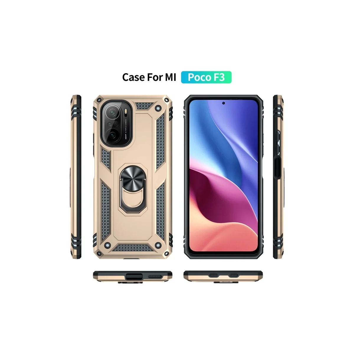 Xiaomi Poco F3 Kılıf Sofya Yüzüklü Silikon Kapak - Gold görsel 3