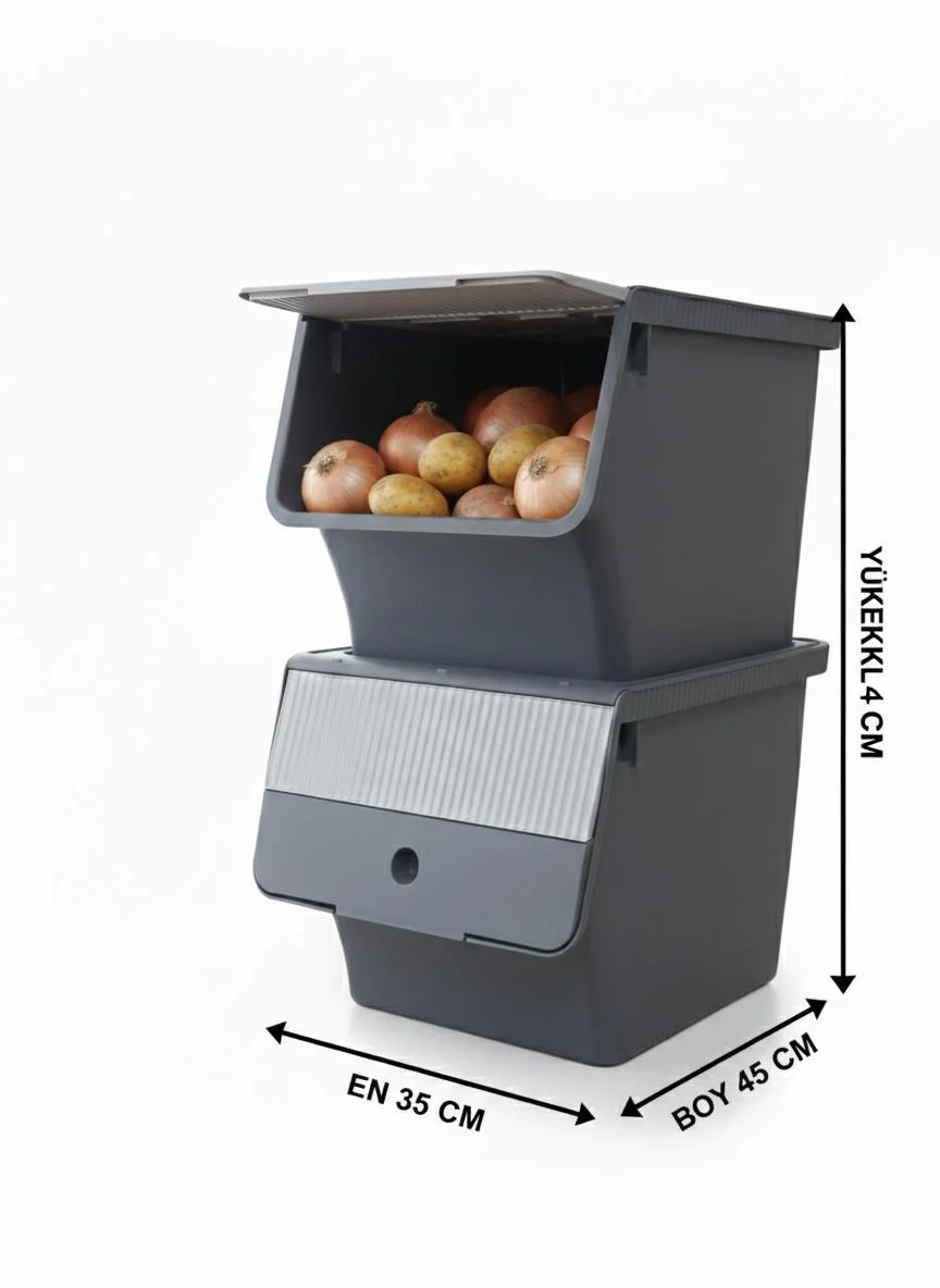 Füme 2'Li 33 LT Modubox Kayar Kapaklı Saklama Kabı & Patates Soğan Kovası & Erzak Kutusu görsel 3