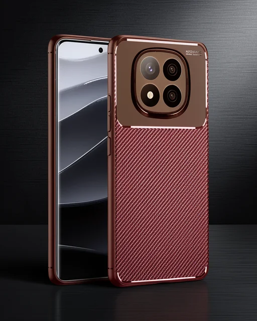 Xiaomi Redmi Note 14 Pro Plus Kılıf Auto Focus Karbon Kapak - Kahverengi