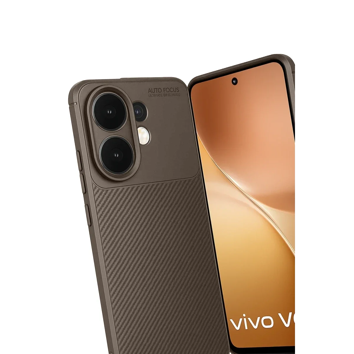 Vivo V60 5G Auto Focus Karbon Kapak - Kahverengi görsel 3