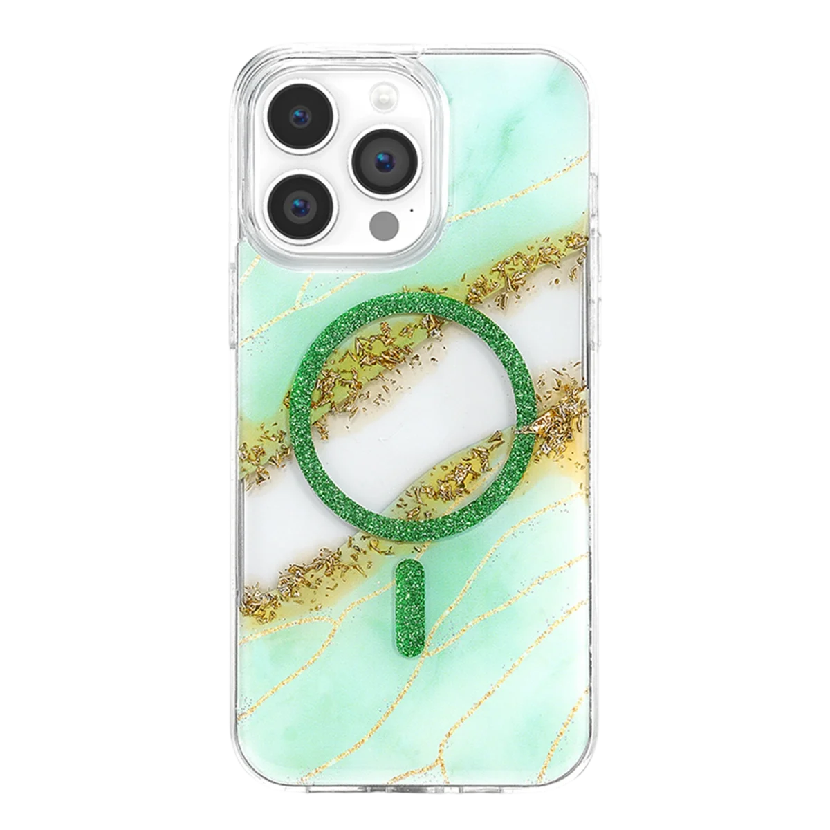 Onegif Apple İphone 14 Pro Max Lotus Simli Magsafe Kapak - Yeşil görsel 3