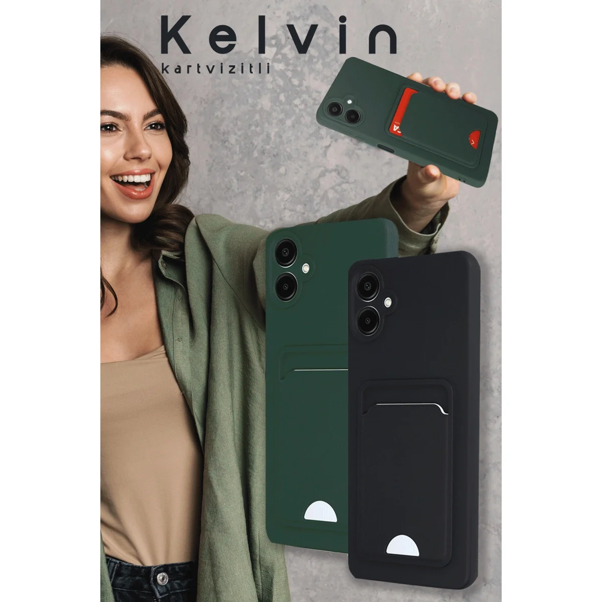 Samsung Galaxy A16 5g Kılıf Kelvin Kartvizitli Silikon - Kırmızı görsel 3